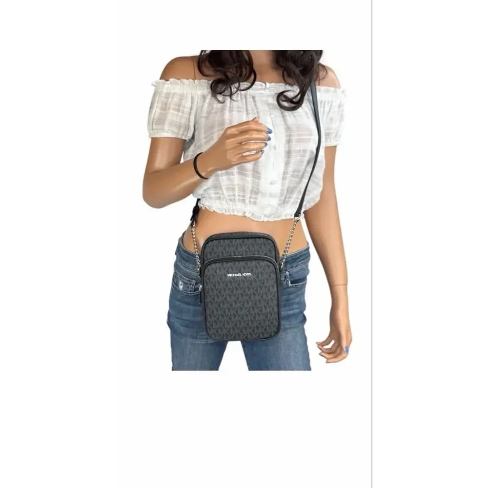 Michael Kors Black Monogram Jet Set Travel Crossbody Bag